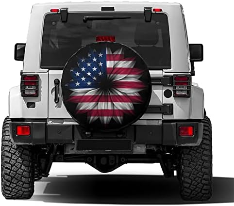 Delerain Spare Tire Cover USA Flag Flower Wheel Covers Waterproof Dust-Proof UV - Image 2