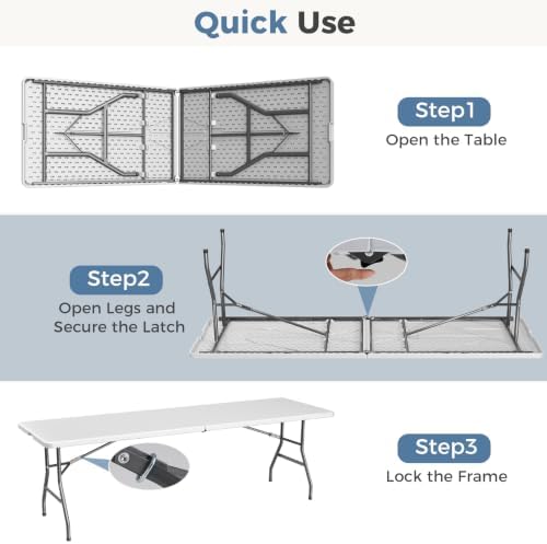 DUMOS 8 FT Folding Picnic Table, Portable Plastic Table - Image 6