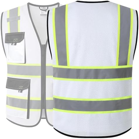 JKSafety Safety Vest for Men Women Hi Vis Reflective Vest JK220 White S - Image 5