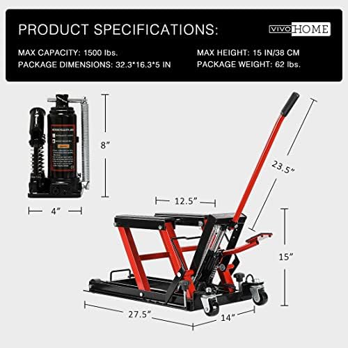 VIVOHOME 1500 LBS Hydraulic Motorcycle Lift Jack - Image 6