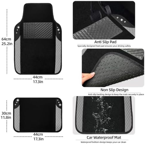 NBTEPEM 10 Pcs Bling Grey Car Floor Mats Set, Leather Grey Steering Wheel - Image 4