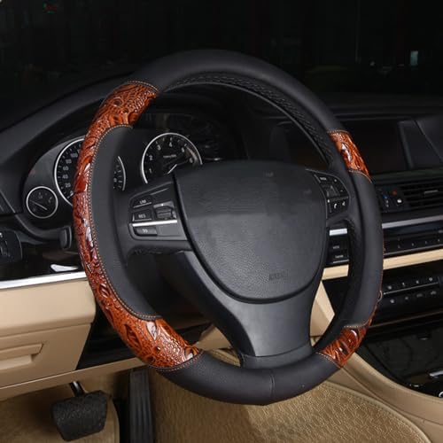 Steering Wheel Cover, Anti Slip Cover, Crocodile Grain Leather by Follicomfy