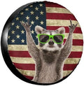 PVC Leather Spare Tire Covers for Trailers, Funny Raccoon Rock Flag USA Wheel by FalePrint
