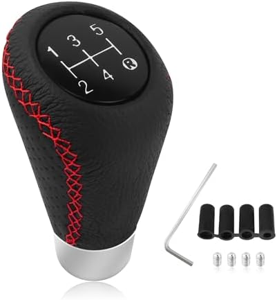 Car Gear Shift Knob with 4 Adaptive Parts, Leather 5 Speed Shift Knobs by IHOTDER