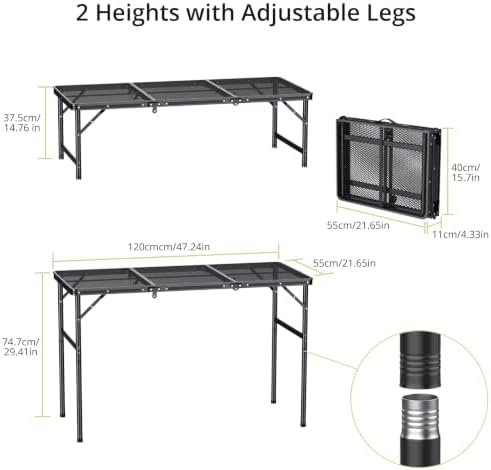 Anbte 3ft Tri-fold Grill Table, 2 Adjustable Heights Max 29.5" - Image 3