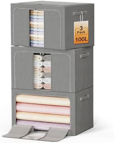 Clothes Storage Bins with Metal Frame, Foldable Clothes Organizers Storage by LeArex
