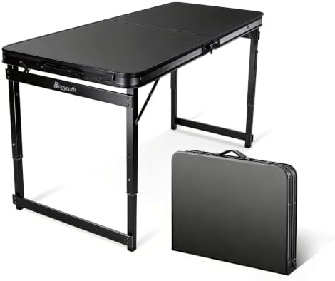 Folding Camping Table 3.3Ft X 2Ft, Aluminum Portable Adjustable Fold Table by Bingyouth