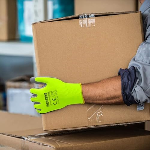 DULFINE Safety Work Gloves for Men & Women 12 Pairs, PU Coated Yellow M - Image 3