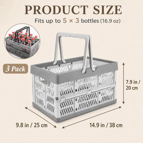 CYEAH 3 Pack Collapsible Shopping Baskets, 20L Foldable Plastic Storage Crates - Image 2
