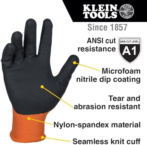 KLEIN TOOLS 60580 Work Gloves, Knit Dipped Cut Resistant ANSI A1 Nitrile Coated - Image 2