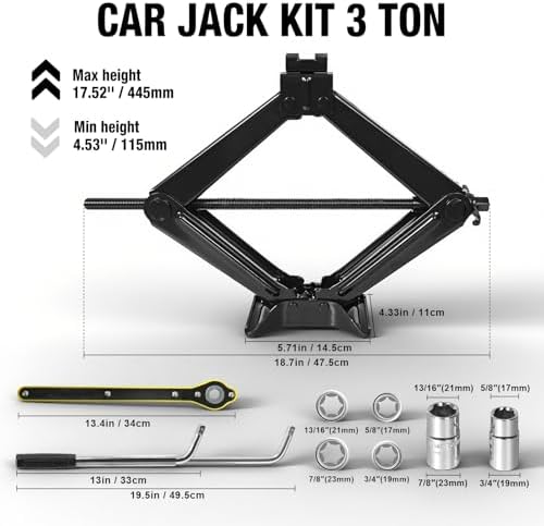 YELLOW JACKET Scissor Car Jack 3 Ton Tire Changing Kit - Image 7