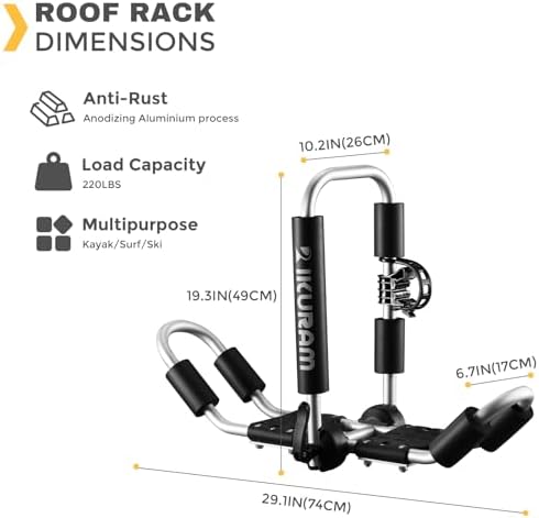 IKURAM R Aluminum Kayak Roof Rack Folding J-Style Universal 4-in-1 - Image 2