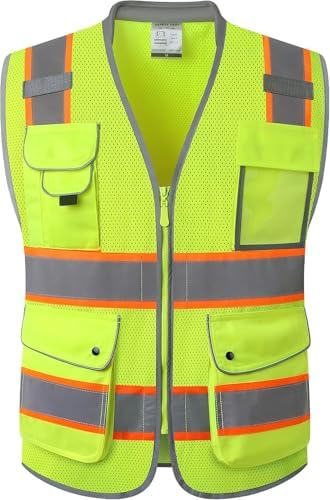 JKSafety Hi Vis Safety Vest for Men Women Cushioned Collar JK101 Yellow 4XL by JKSafety