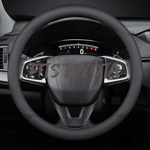 Leather Car Steering Wheel Cover, Breathable Laser-Perforated, Pure Black by TRROCC