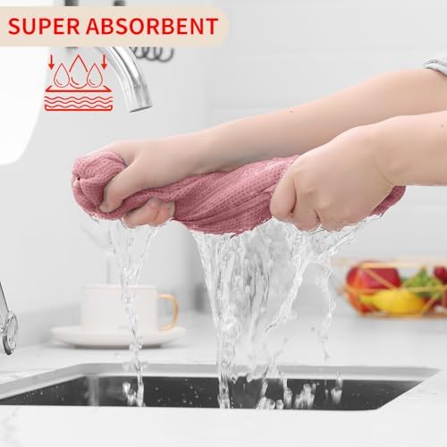 Homaxy 100% Cotton Waffle Weave Kitchen Dish Cloths 12-Pack, Dried Rose - Image 3