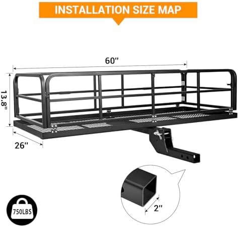 Folding Hitch Mount Cargo Carrier Rack 750 LBS - Image 2