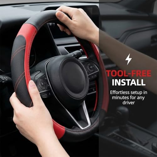 14.5-15 Inch Leather Steering Wheel Cover, Non Slip - Image 2