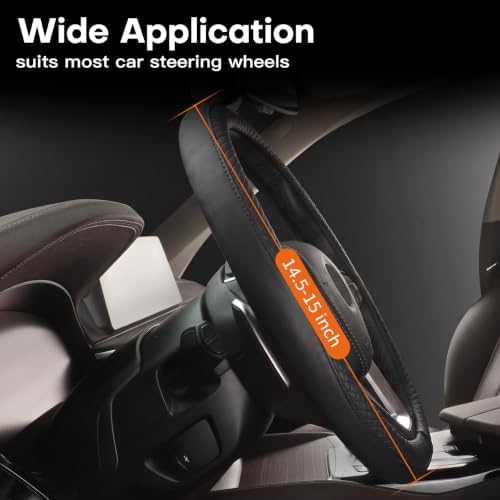 HOTOR Car Leather Steering Wheel Cover Universal 14.5"-15", Diamond Quilted - Image 2