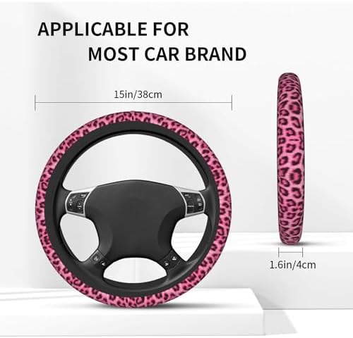 Leopard Print Pink Steering Wheel Cover 15 Inch +2 Pieces Car Coasters - Image 3