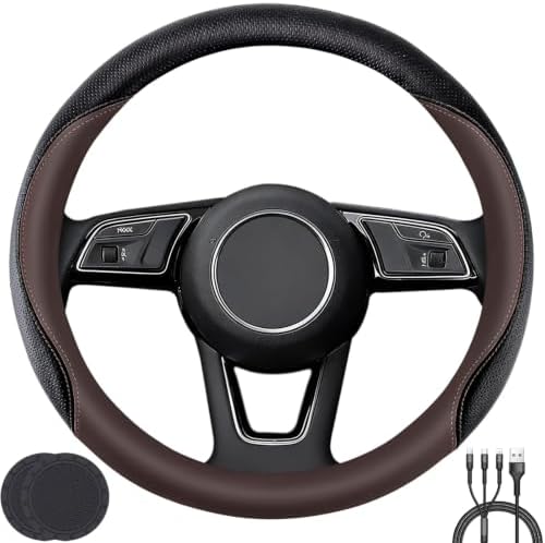 Car Steering Wheel Cover, Non-Slip Leather Protector by KANYO-AUTO