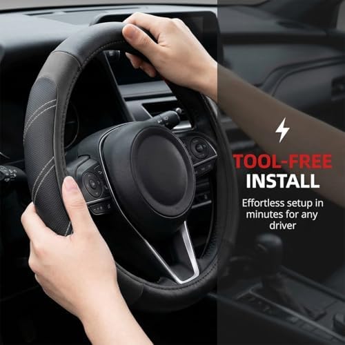 14.5-15 Inch Leather Steering Wheel Cover, Non Slip - Image 2