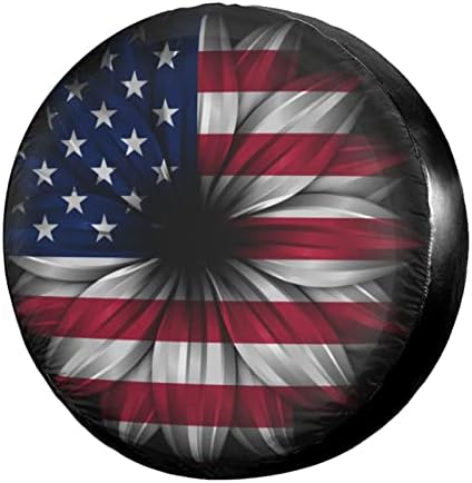 USA Flag On Abstract Flower Spare Tire Cover Dust-Proof Wheel Tire Cover Fit by Foruidea