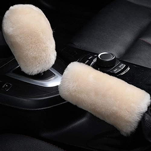 3Pcs/Set Pure Wool Fur Furry Steering Wheel Cover, Soft Fluffy Handbrake Cover - Image 4