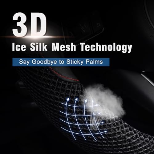 KAFEEK Steering Wheel Cover, Cooling Ice Silk Leather, 15 Inch - Image 3