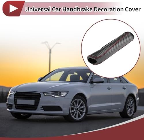Car Handbrake Cover Leather Black Carbon Fiber Red Line 1 Pcs - Image 2