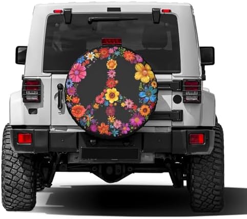 Delerain Peace Sign Flower Spare Tire Cover Wheel Protectors Sun Protector - Image 2