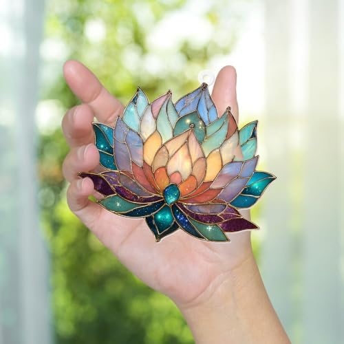 Lotus Stained Glass Acrylic Ornament – Colorful Lotus Flower Suncatcher - Image 5