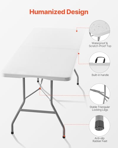 VEVOR Folding Table, Heavy Duty Portable Fold-in-Half Utility Table, Indoor - Image 7