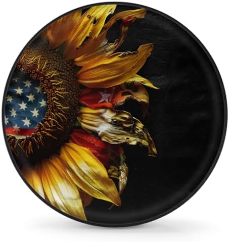 Spare Tire Cover for RV Trailer, Sunflowers American Flag Waterproof Sun by cfpolar