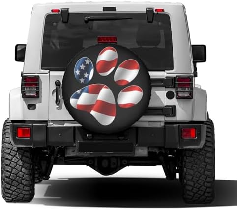Paws Us American Flag Spare Tire Cover Dust-Proof Wheel Tire Cover Fit Trailer - Image 2