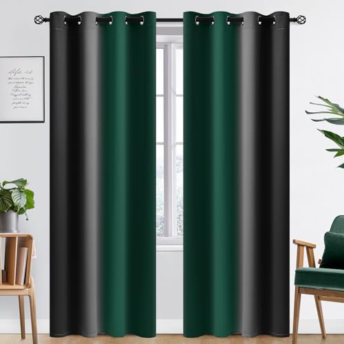 SimpleHome Ombre Green and Black Room Darkening Curtains 84 inches Length - Image 2