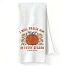 Christian Thanksgiving Kitchen Towel, Fall Pumpkin Bible Verse Dish Towel by Unknown