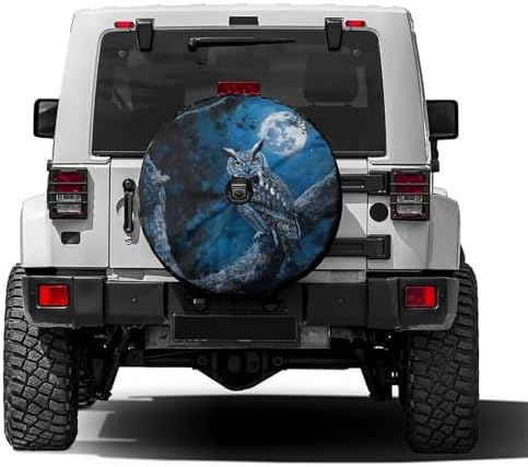 Owl Night Blue Spare Tire Cover by Foruidea
