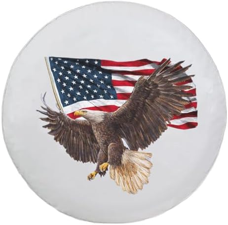 American Eagle USA Flag White Spare Tire Cover Fit RV SUV Trailer by JaykeJoy