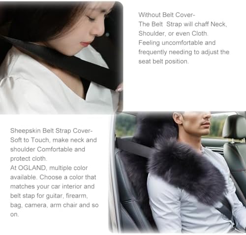 2 Pack Sheepskin Car Seat Belt Cover Pads | Long Wool Seatbelt Cushions - Image 6