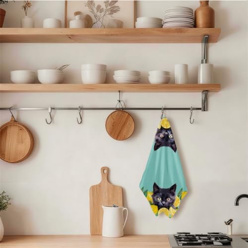 Cute Cat Lemon Kitchen Towels, Summer Lemon Hand Towels - Image 3