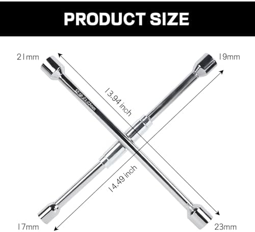 Folding Lug Wrench 4 Way, 14-Inch Foldable 4 Way Cross Lug Nut Removal Tool - Image 2