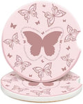 Swooflia Cute Girly Ceramic Car Coasters Pink Butterfly Cup Holder Coasters by Swooflia