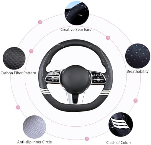 14 inch Cute Leather D Shape Steering Wheel Cover Black - Image 5
