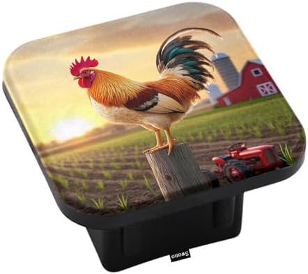 Swono Towing Hitch Cover Rooster, Farm Fence Tractor Chicken Rooster Sunrise by Swono