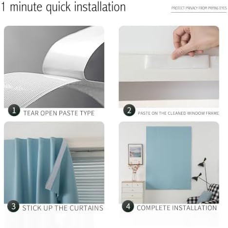 Thermal Blackout Curtains with Self-Adhesive Tape, No Rod No Drill Easy Install - Image 3