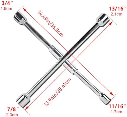 14-Inch Cross Lug Wrench, Foldable 4 Way Lug Nut Removal Tool, Universal Tire - Image 3