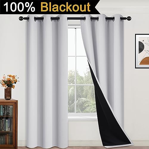 Yakamok Greyish White 100% Blackout Curtains 84 Inches Long, 2 Thick Layers - Image 2