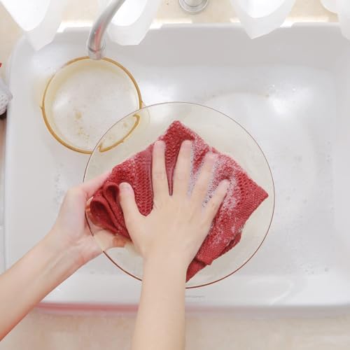 Homaxy 100% Cotton Waffle Weave Kitchen Dish Cloths 8-Pack, Brick Red - Image 4