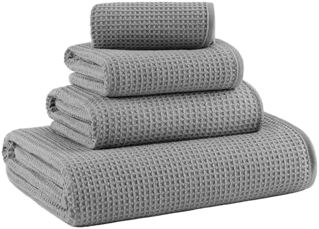 MICROFI Waffle Weave Bath Towel Set, Microfiber, 4 Pieces, Quick Dry, by Unknown