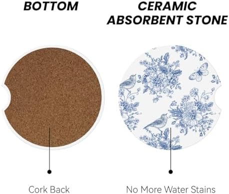 Vintage Blue Flower Car Cup Coaster 2 Pack Ceramic Absorbent Car Coasters 2.56 - Image 2